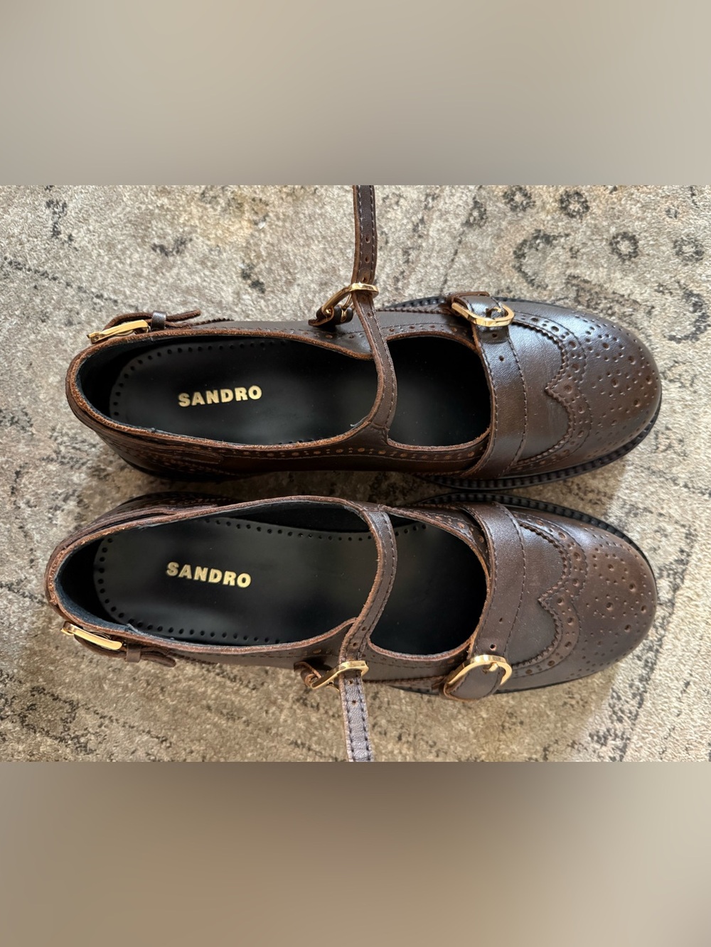 Sandro Brown Leather Mary Jane Shoes